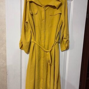 Yellow Button-Up Shirt Dress